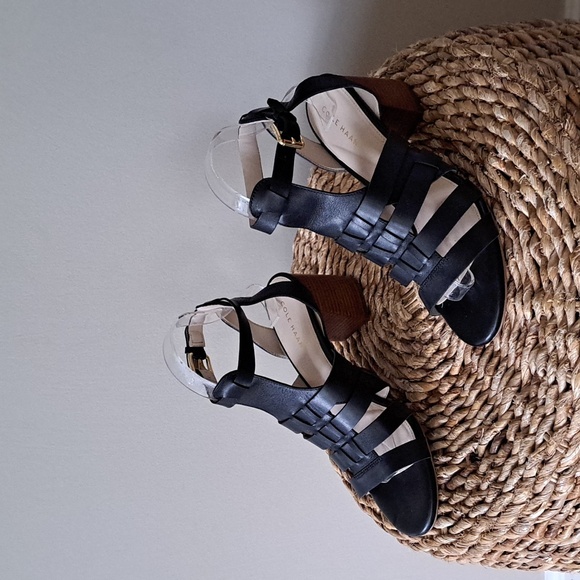 Cole Haan Womens Jacey Black Leather‎ Block 3" Heel Strappy Cage Sandals S-7.5 - Picture 2 of 10